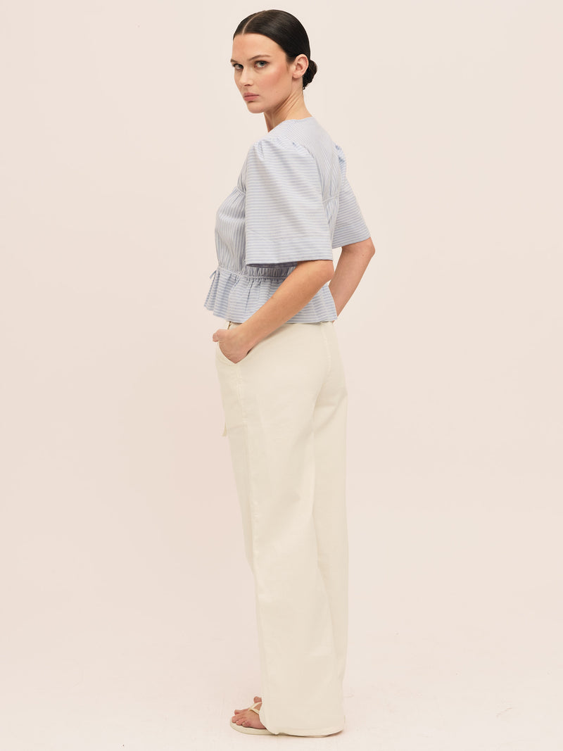 Sal Ribbon Blouse - Lt. Blue Stripe