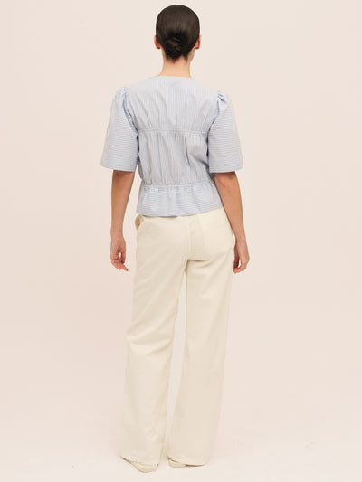 Sal Ribbon Blouse - Lt. Blue Stripe