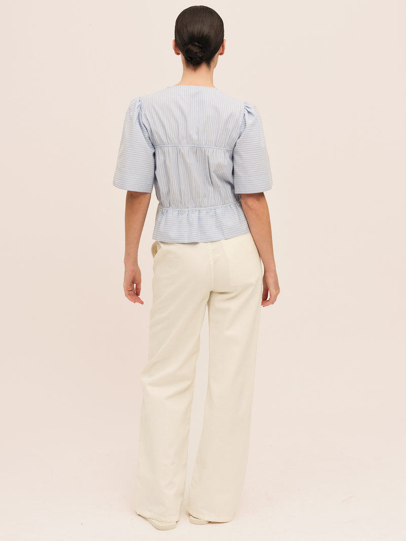 Sal Ribbon Blouse - Lt. Blue Stripe