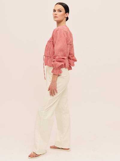 Indiana String Blouse - Poppy Red Checked