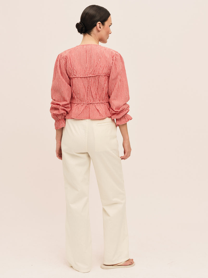 Indiana String Blouse - Poppy Red Checked