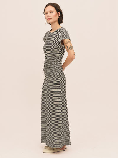 Breeze Long Tee Dress - Dream White/ Black Stripe