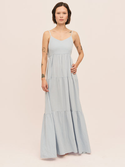 Mari Long Dress - Lt. Blue Checked