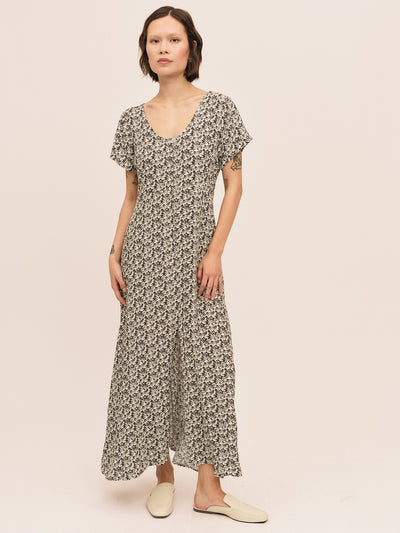 Ellen SS Long Dress - Creme Black Print
