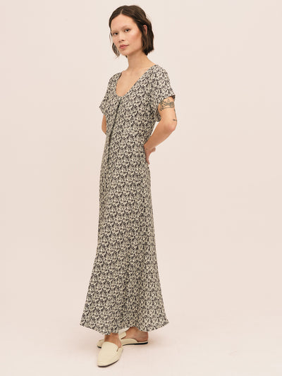 Ellen SS Long Dress - Creme Black Print