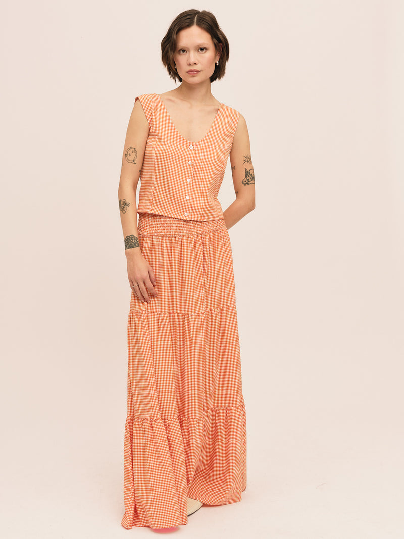 Mari Button Tank Top - Clay Checked