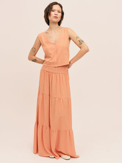 Mari Button Tank Top - Clay Checked