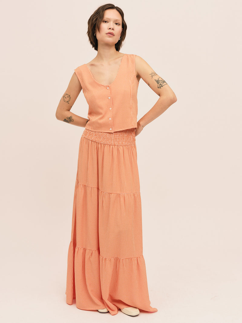 Mari Button Tank Top - Clay Checked