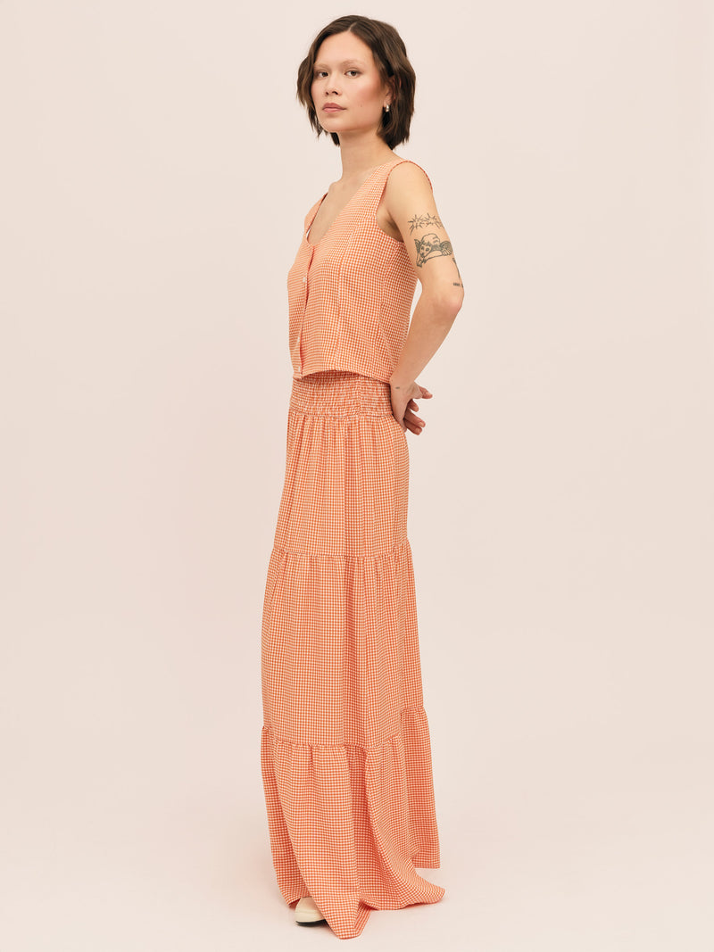 Mari Button Tank Top - Clay Checked