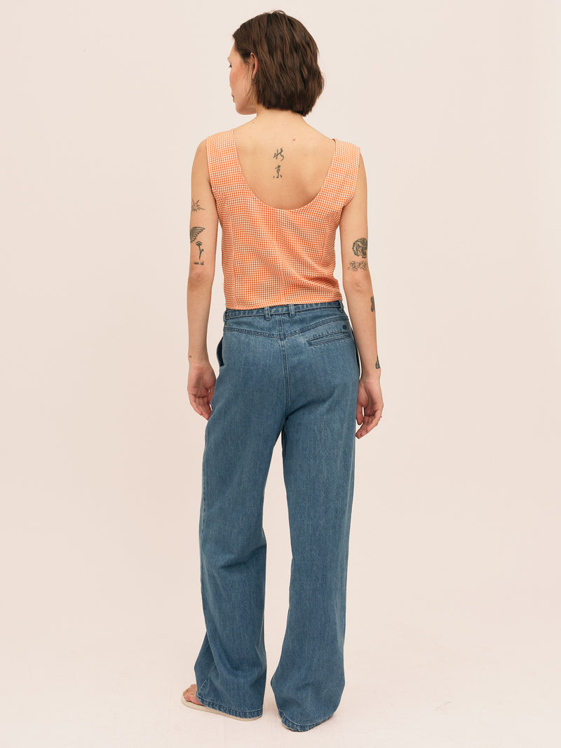 Mari Button Tank Top - Clay Checked