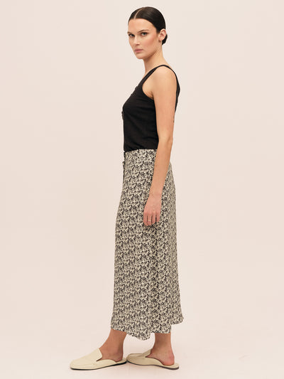 Ellen Midi Skirt - Creme Black Print