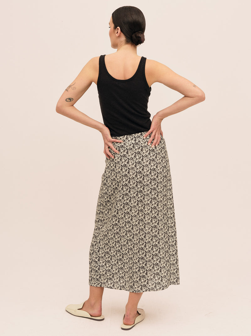 Ellen Midi Skirt - Creme Black Print