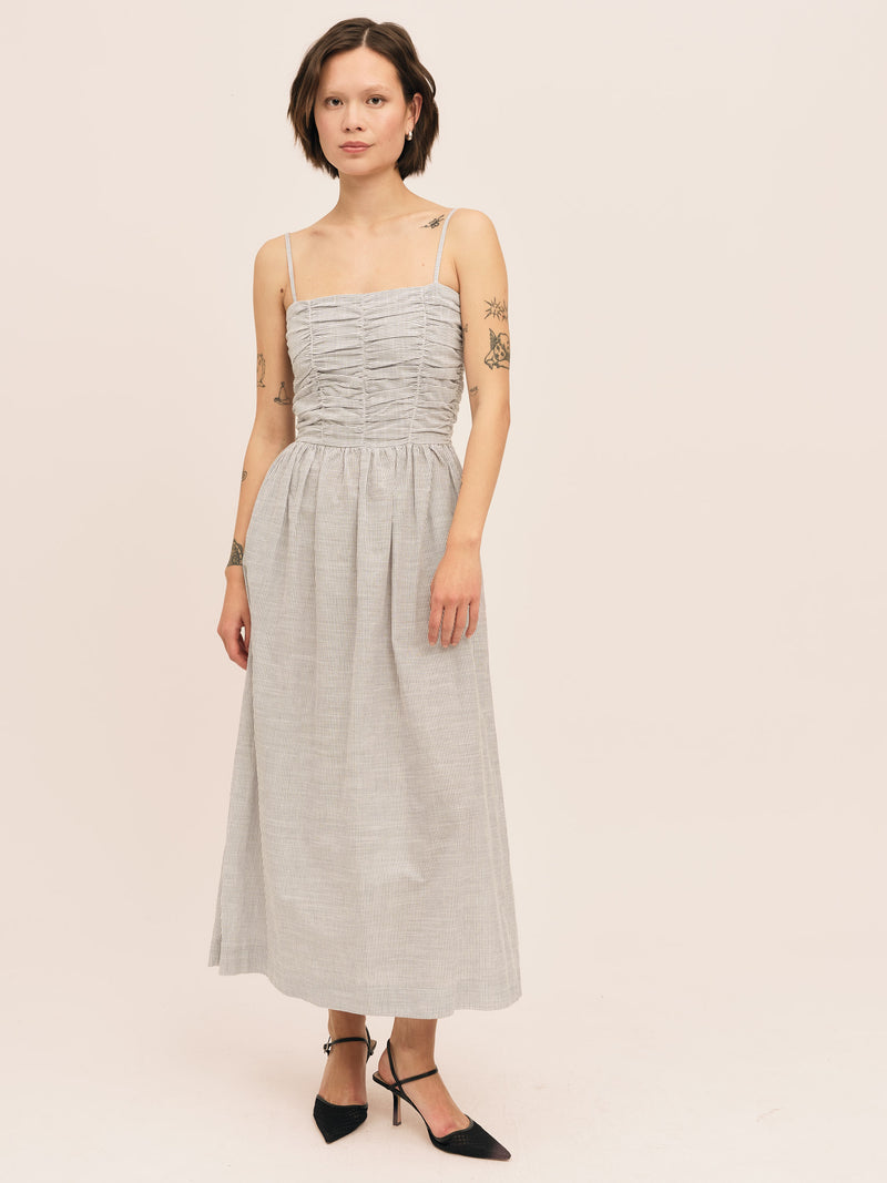 Mai Smock Dress - Anthracite Stripe