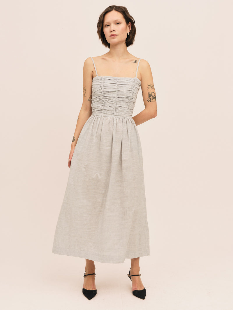 Mai Smock Dress - Anthracite Stripe