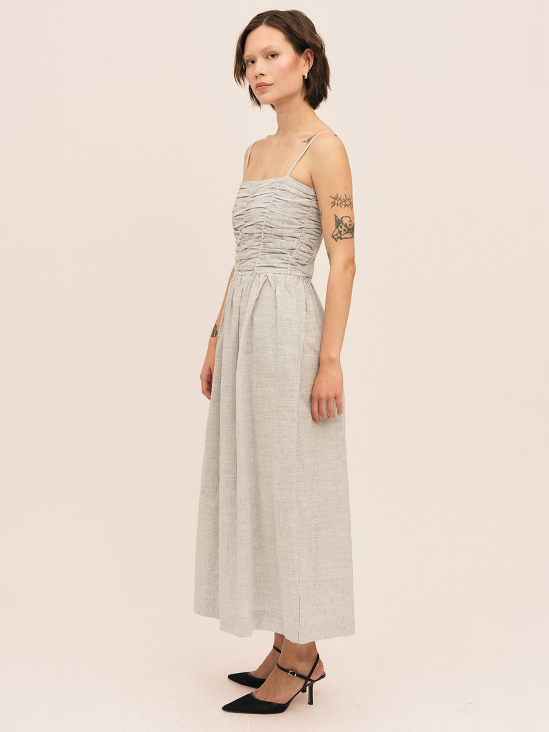 Mai Smock Dress - Anthracite Stripe