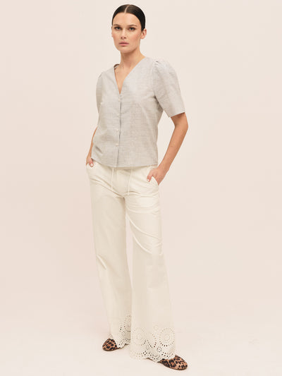 Mai Button Blouse - Anthracite Stripe