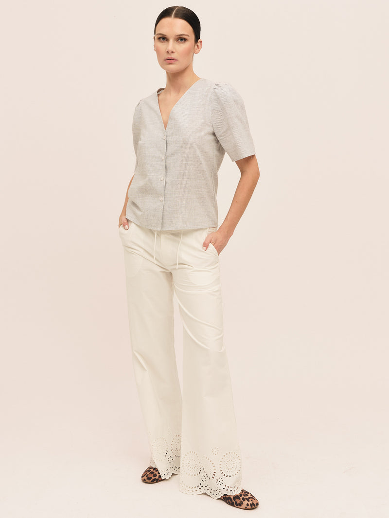 Mai Button Blouse - Anthracite Stripe