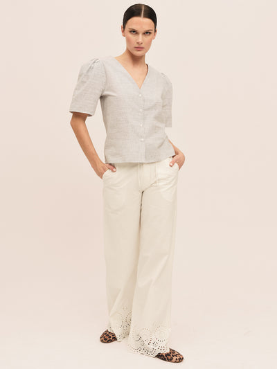 Mai Button Blouse - Anthracite Stripe