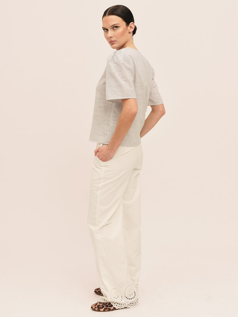 Mai Button Blouse - Anthracite Stripe