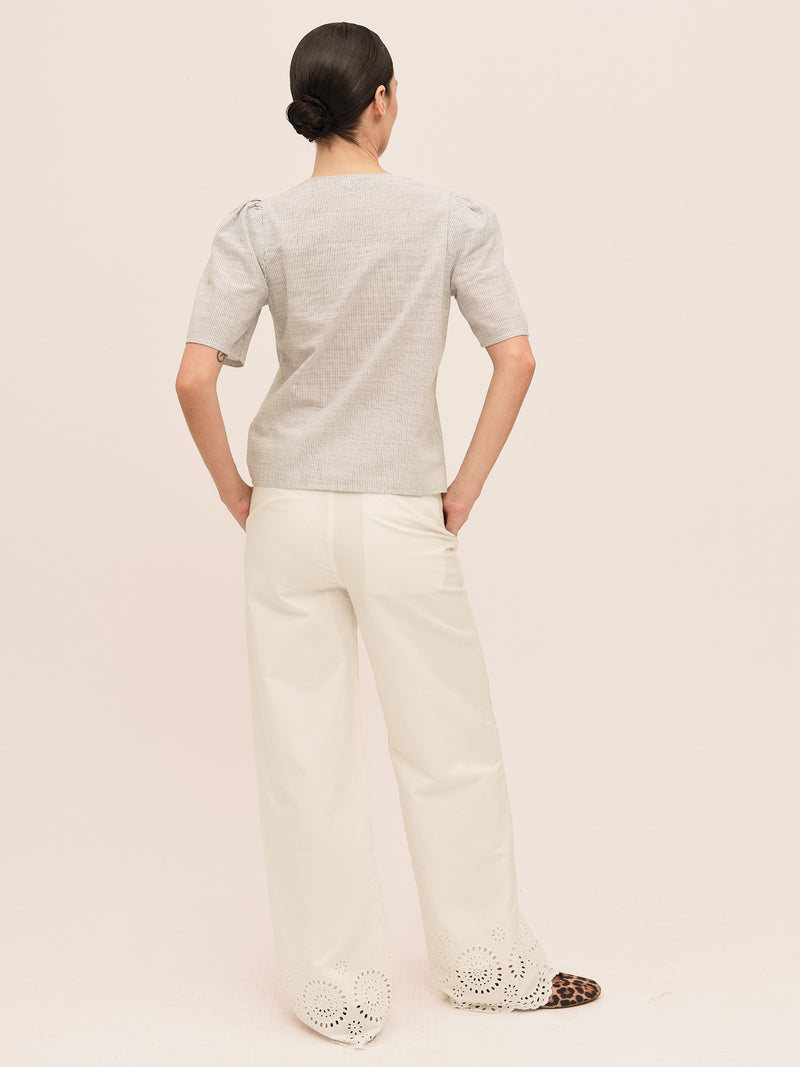 Mai Button Blouse - Anthracite Stripe