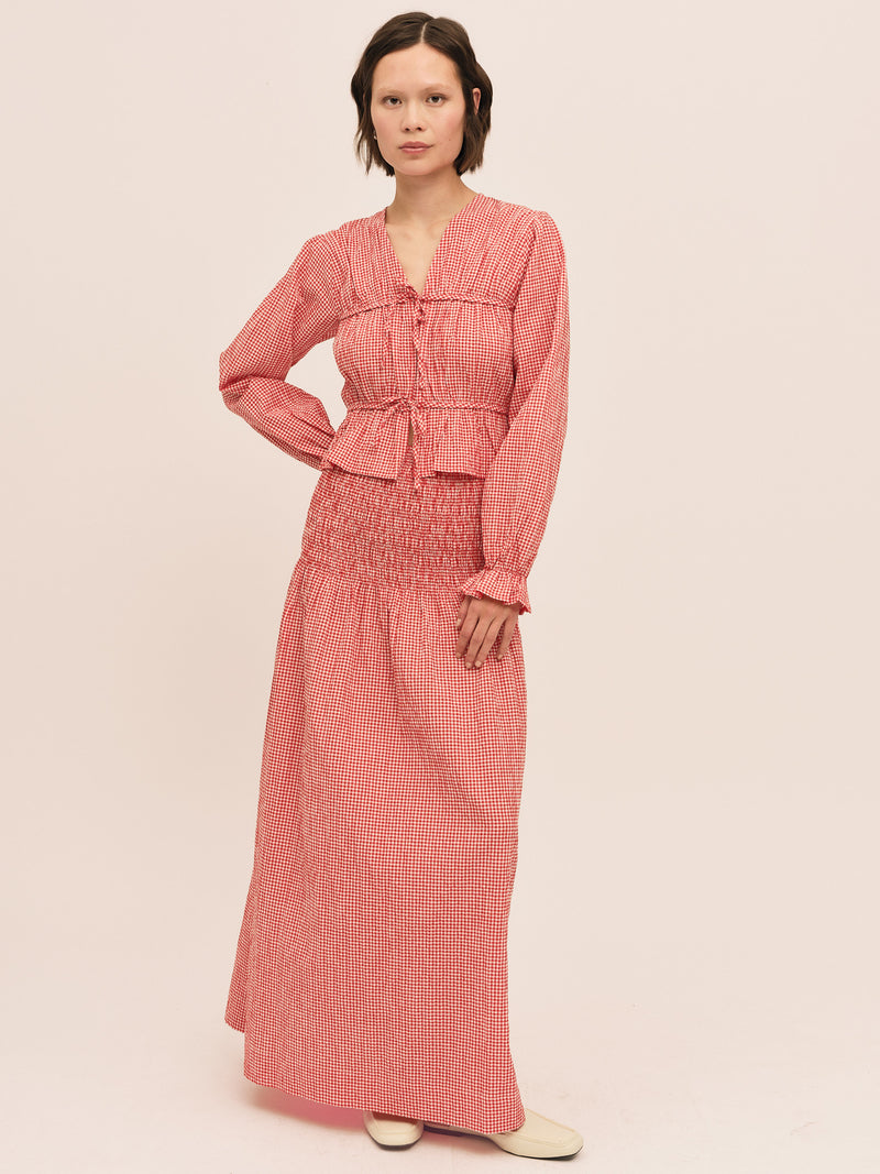 Indiana Long Smock Skirt - Poppy Red Checked