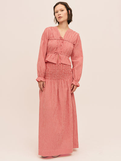 Indiana Long Smock Skirt - Poppy Red Checked