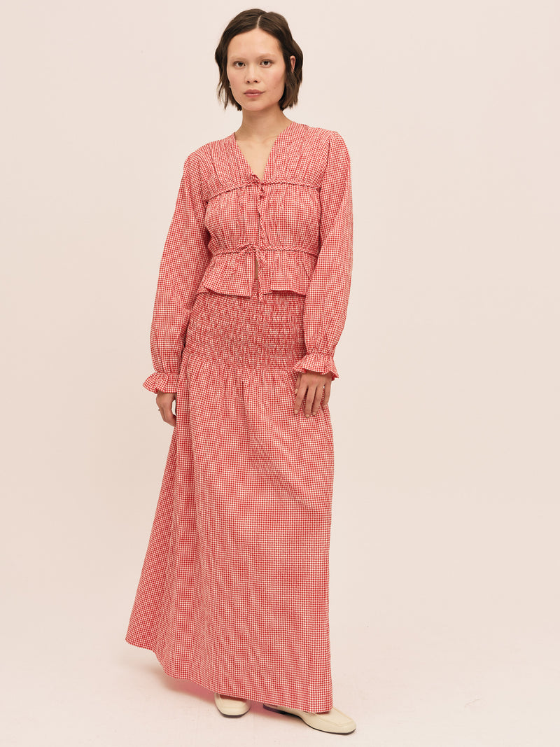 Indiana Long Smock Skirt - Poppy Red Checked