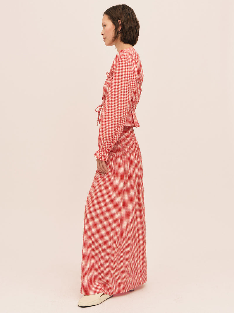 Indiana Long Smock Skirt - Poppy Red Checked