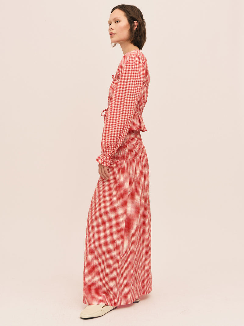 Indiana Long Smock Skirt - Poppy Red Checked