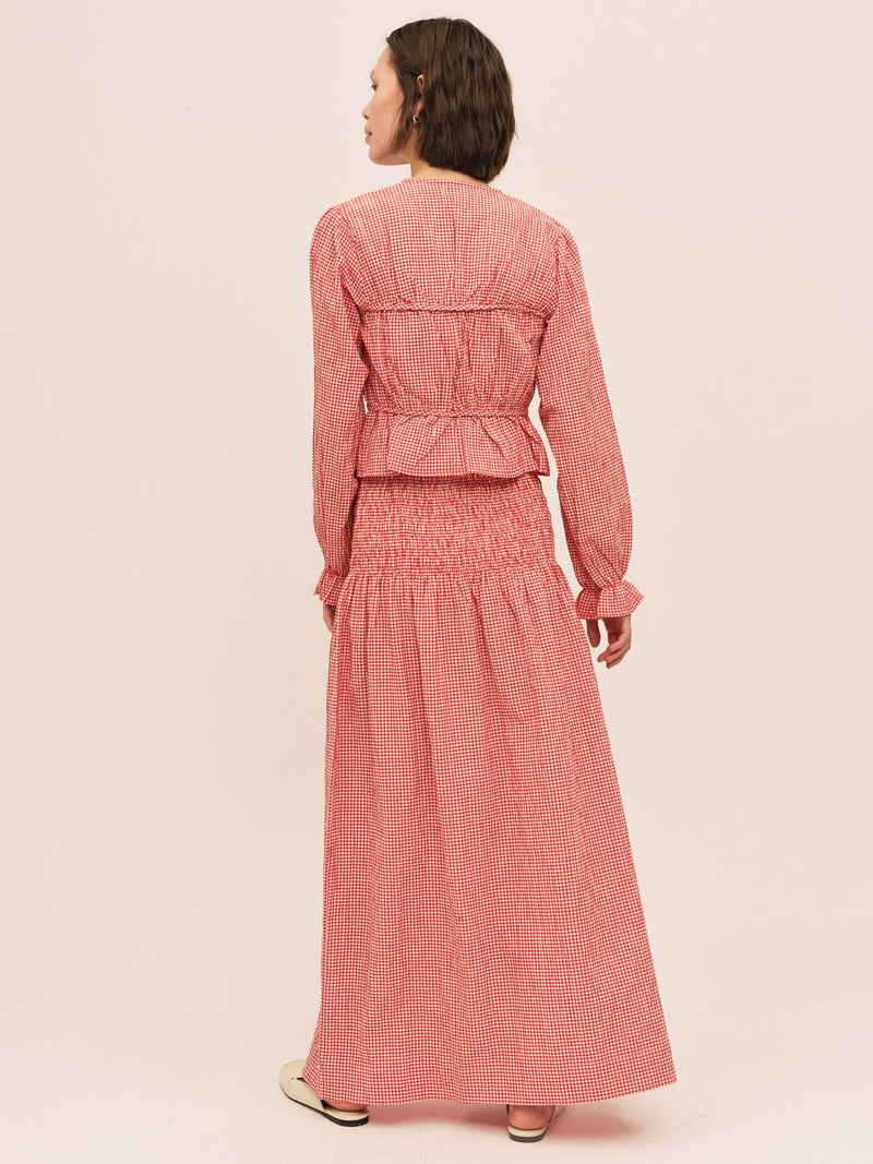 Indiana Long Smock Skirt - Poppy Red Checked