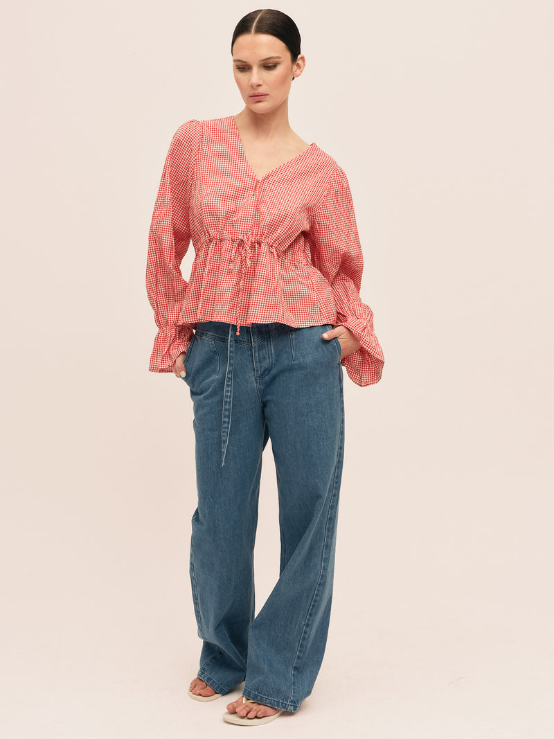 Indiana Ribbon Blouse - Poppy Red Checked