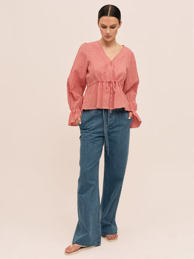 Indiana Ribbon Blouse - Poppy Red Checked