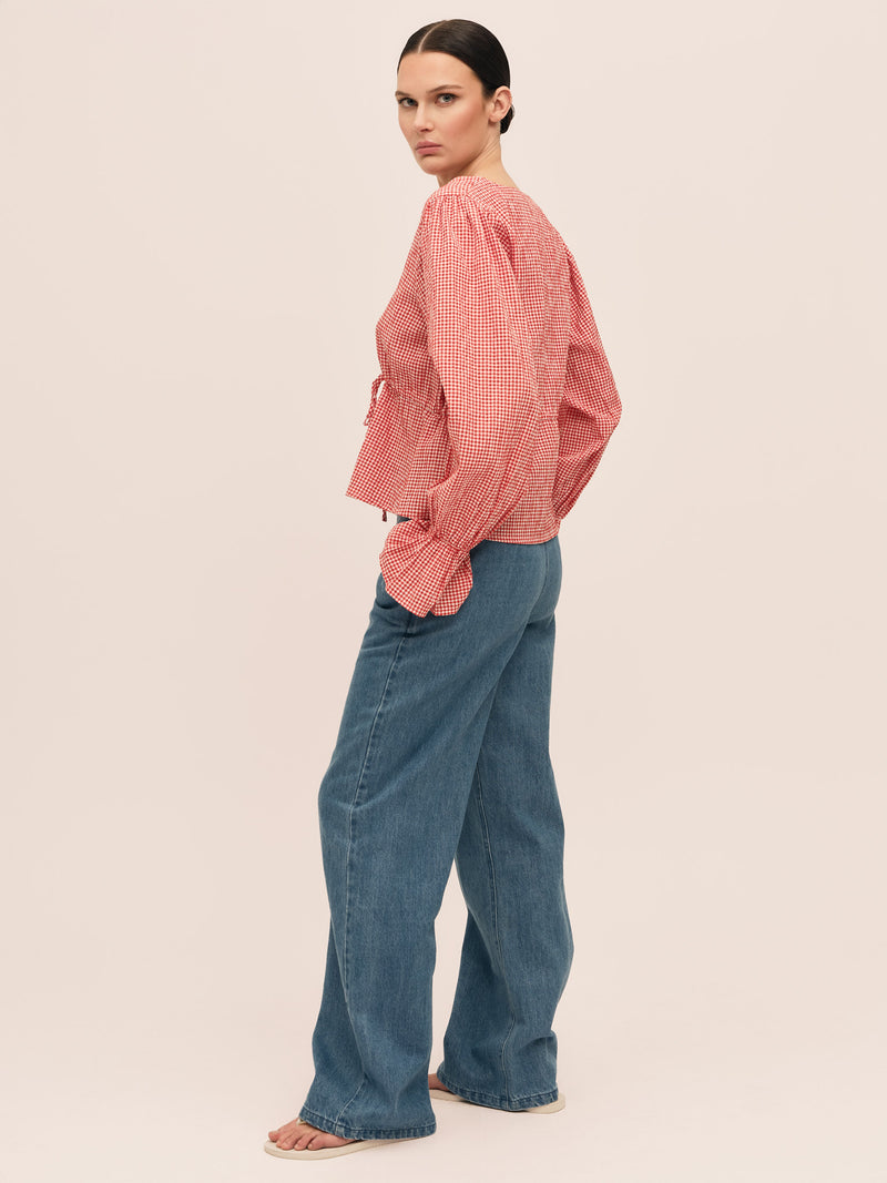 Indiana Ribbon Blouse - Poppy Red Checked