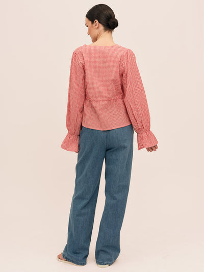 Indiana Ribbon Blouse - Poppy Red Checked