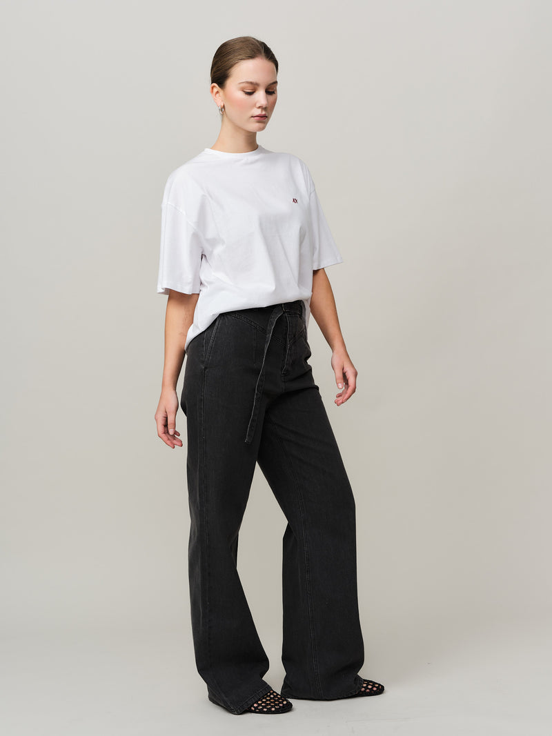 Elfreda Boxy Tee - White/ Red Printed