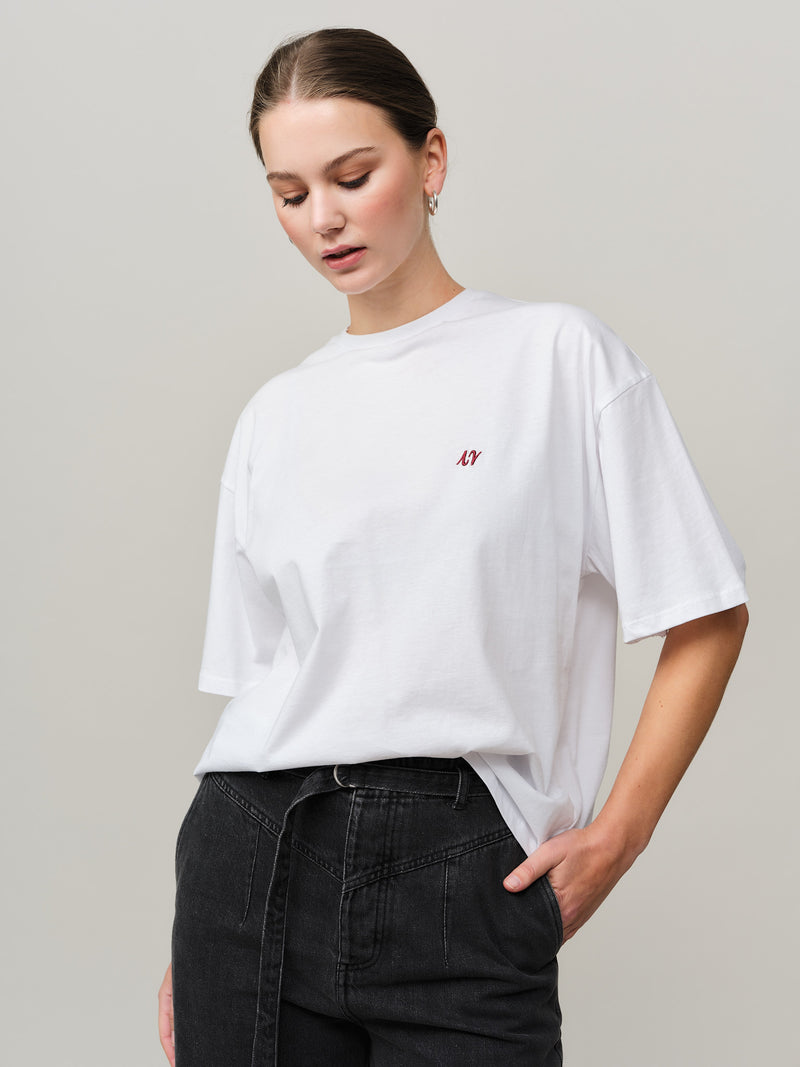 Elfreda Boxy Tee - White/ Red Printed
