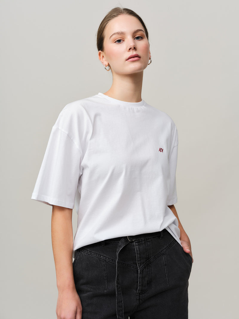 Elfreda Boxy Tee - White/ Red Printed
