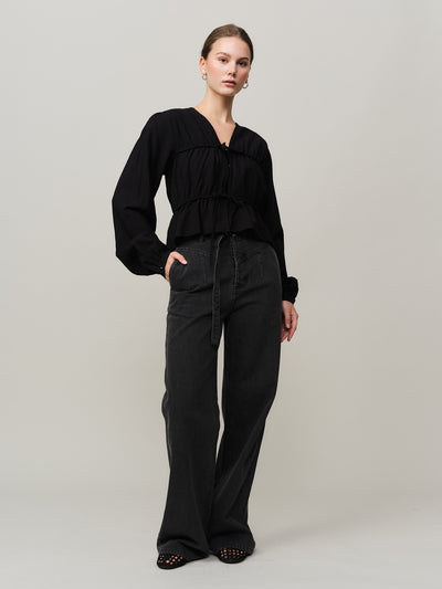 Mercer String Blouse - Black