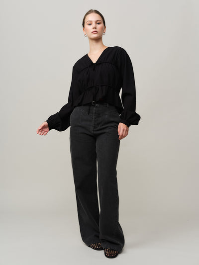 Mercer String Blouse - Black