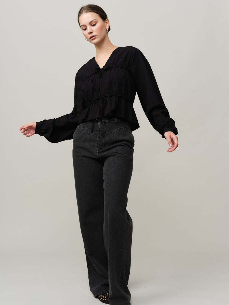 Mercer String Blouse - Black