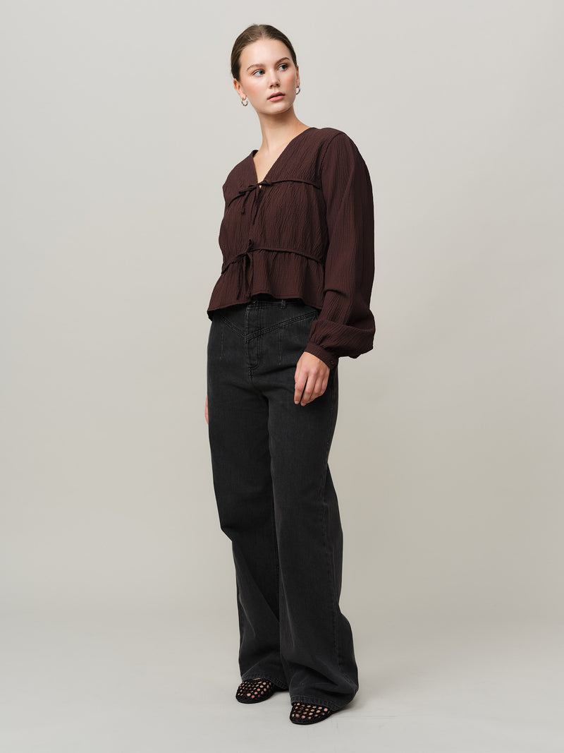 Mercer String Blouse - Chocolate Plum