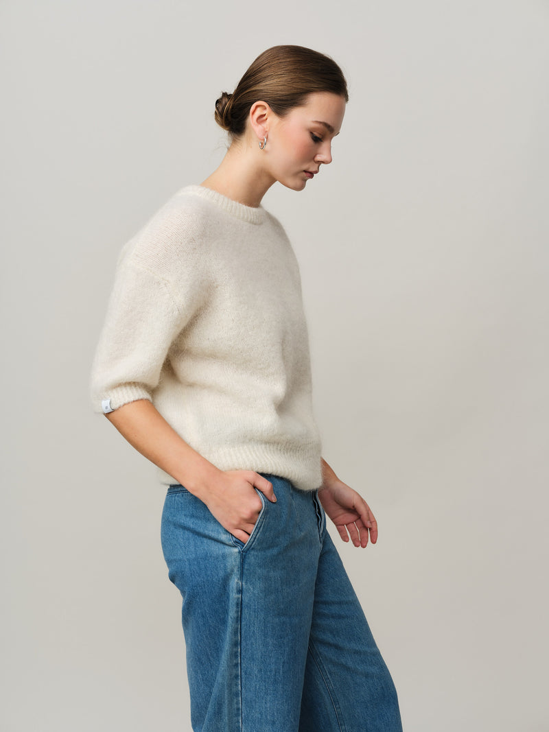 Astrid Knitted Tee - Creme White