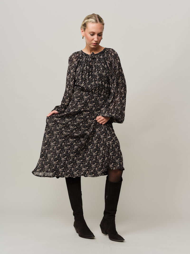 Estelle Drapey Dress - Brown Wild Flower