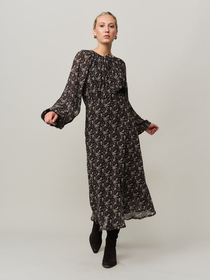 Estelle Drapey Dress - Brown Wild Flower