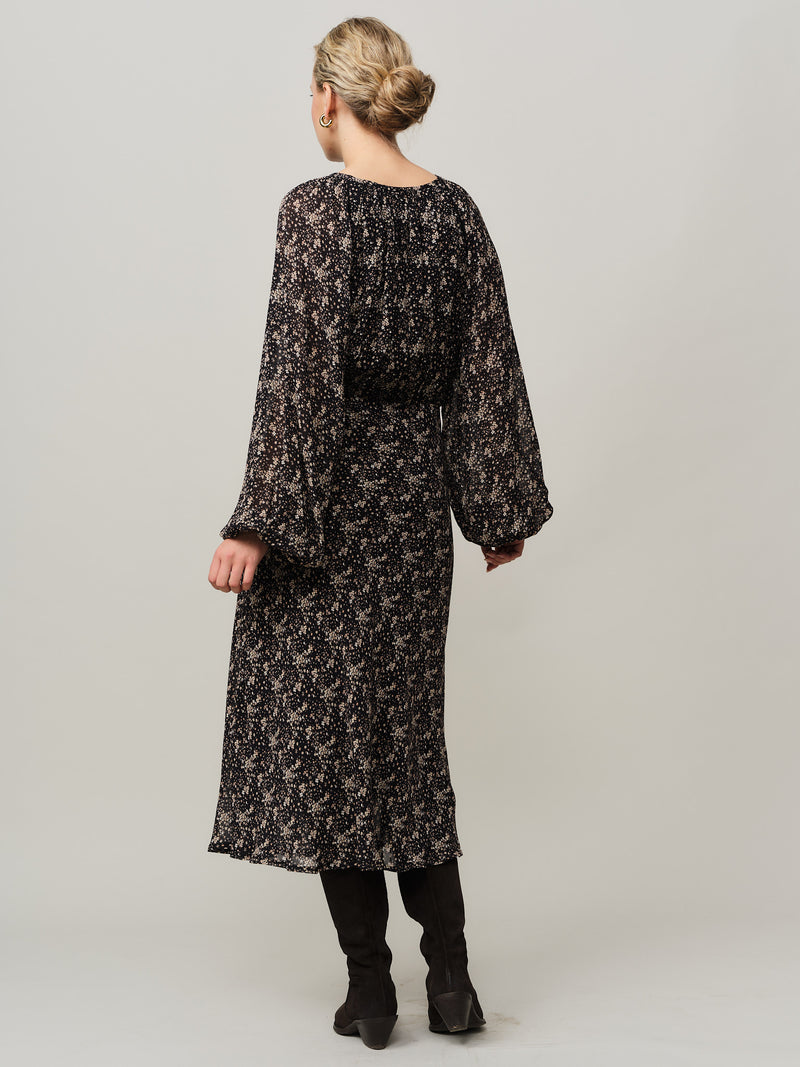 Estelle Drapey Dress - Brown Wild Flower