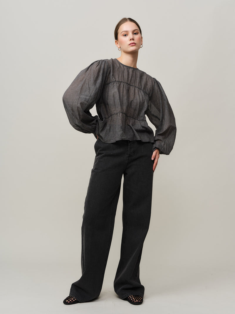 Nina Button Blouse - Black/White Check