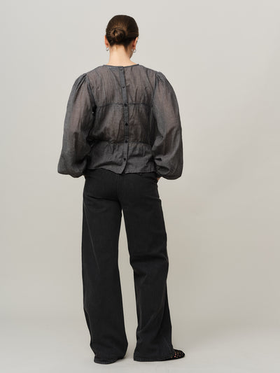 Nina Button Blouse - Black/White Check