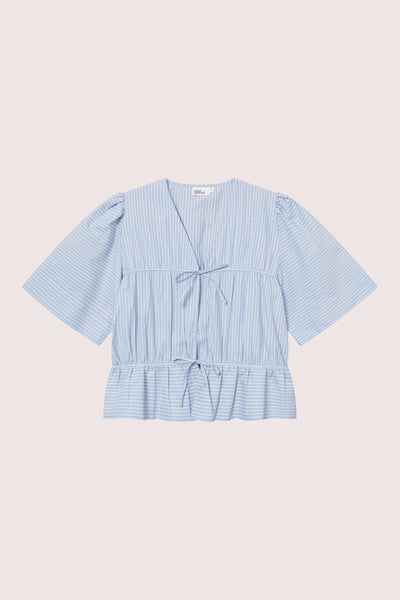 Sal Ribbon Blouse - Lt. Blue Stripe