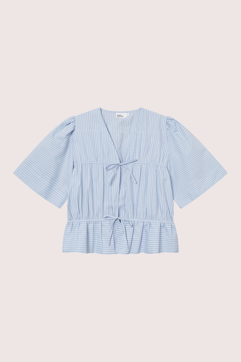 Sal Ribbon Blouse - Lt. Blue Stripe