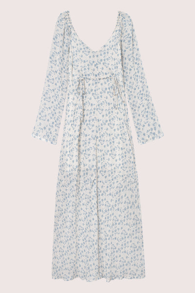 Sunset  LS  Dress - Cream Blue Flower